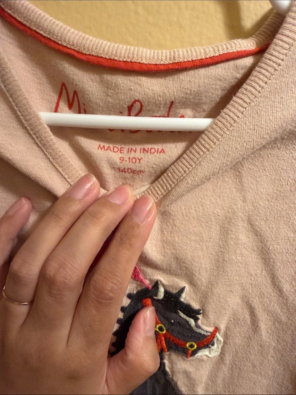 Mini Boden Pink Long Sleeve Top with Embroidered Knight on Horse
